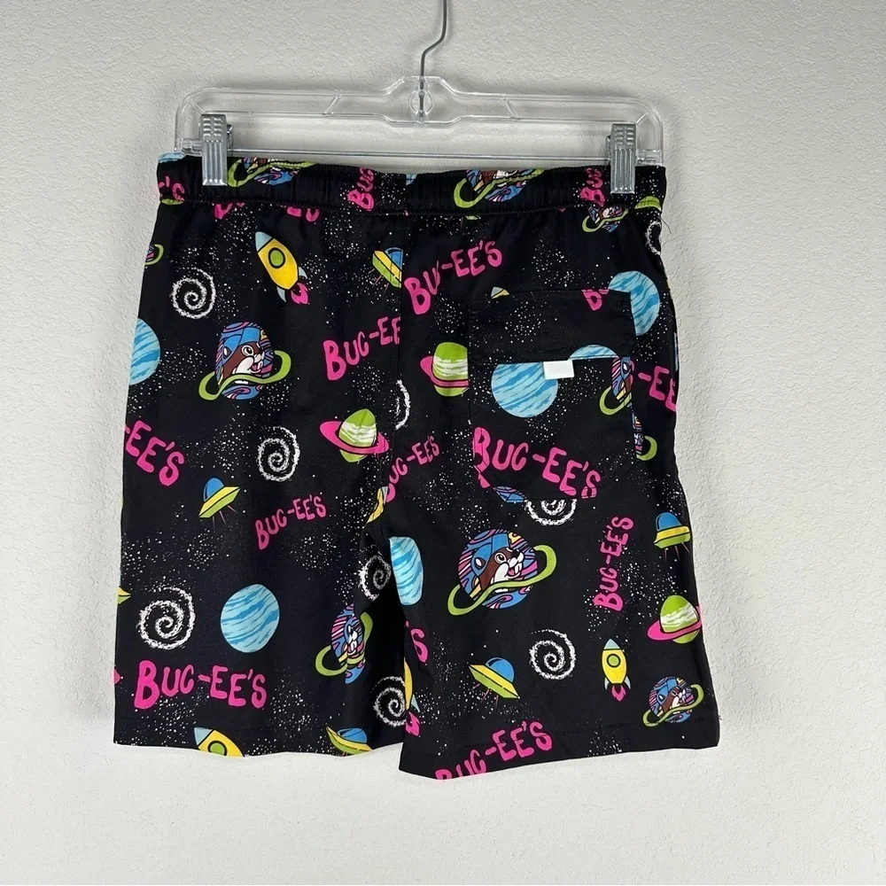 Buc-ee’s Boy’s Black Neon Outer Space Drawstring Swim Trucks Size Youth Large